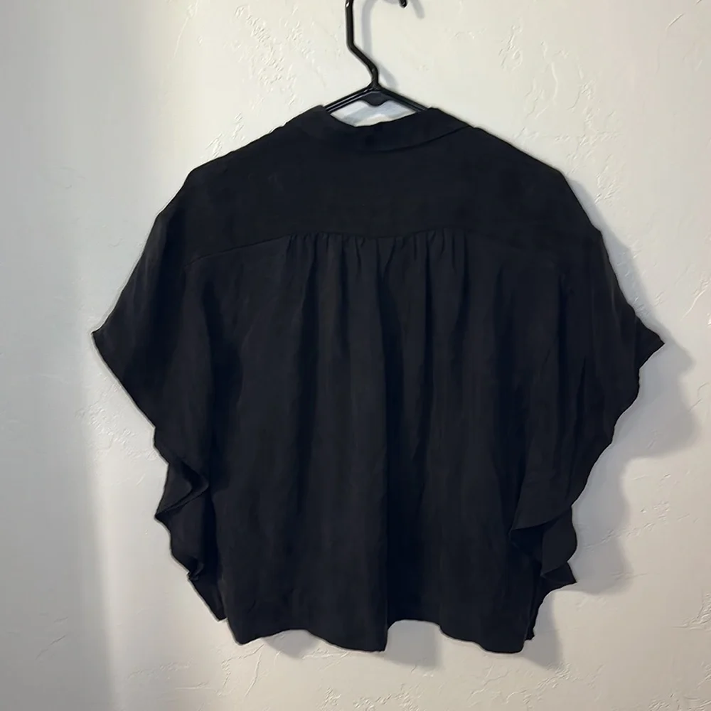 NWT Zara Lyocell black button down blouse XS - Picture 2 of 9